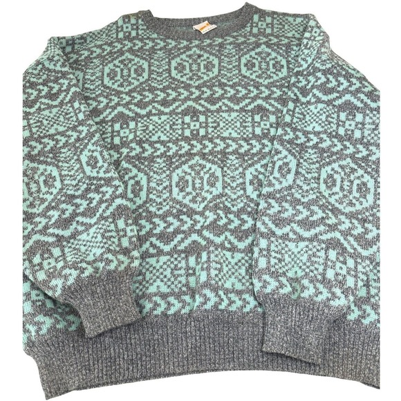 VTG Maser Austria Ski Jacquard Sweater Size 42 Geometric Mint Green Grey